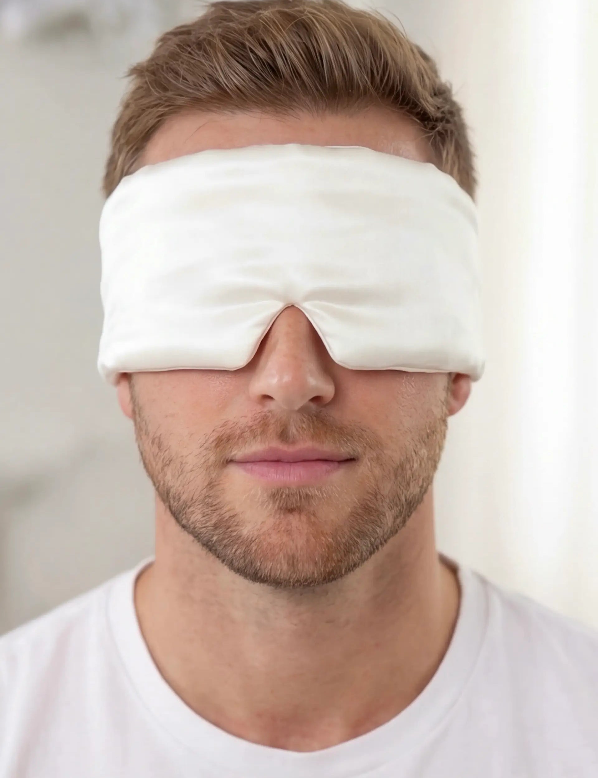 Silk Sleep Mask with Velcro for Men (Ivory White)