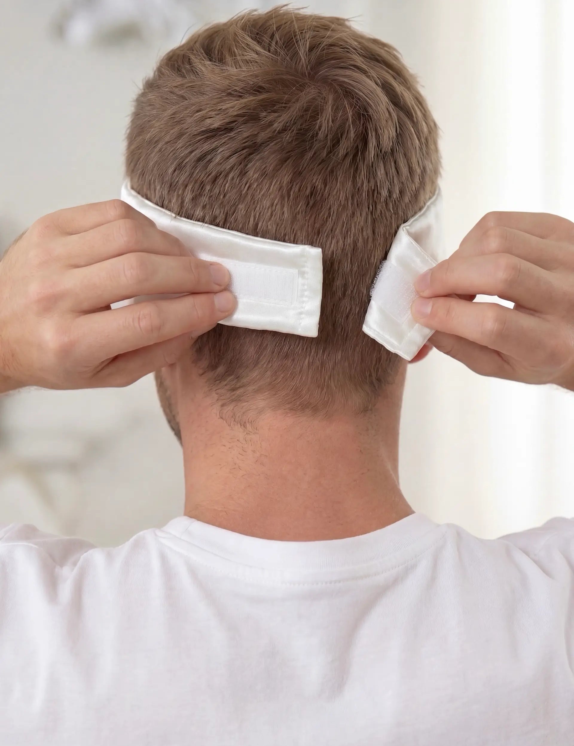 Silk Sleep Mask with Velcro for Men (Ivory White)